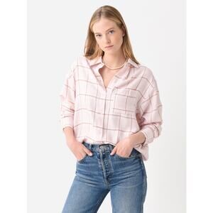 Z Supply‎ Womens Hawk Plaid Button Down Flannel Shirt  in Pink Sz L | Oversized